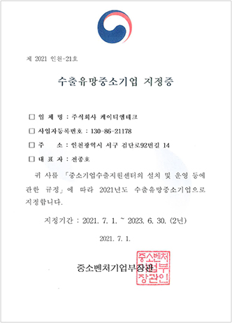 Promising Export Small and Medium Business Certificate