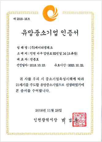 Promising Small and Medium Business Certificate